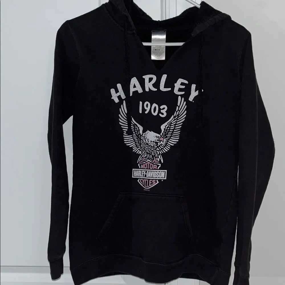 Women’s Black Pink Asheville Harley Davidson motorcycle Hoodie Hooded Sweatshirt